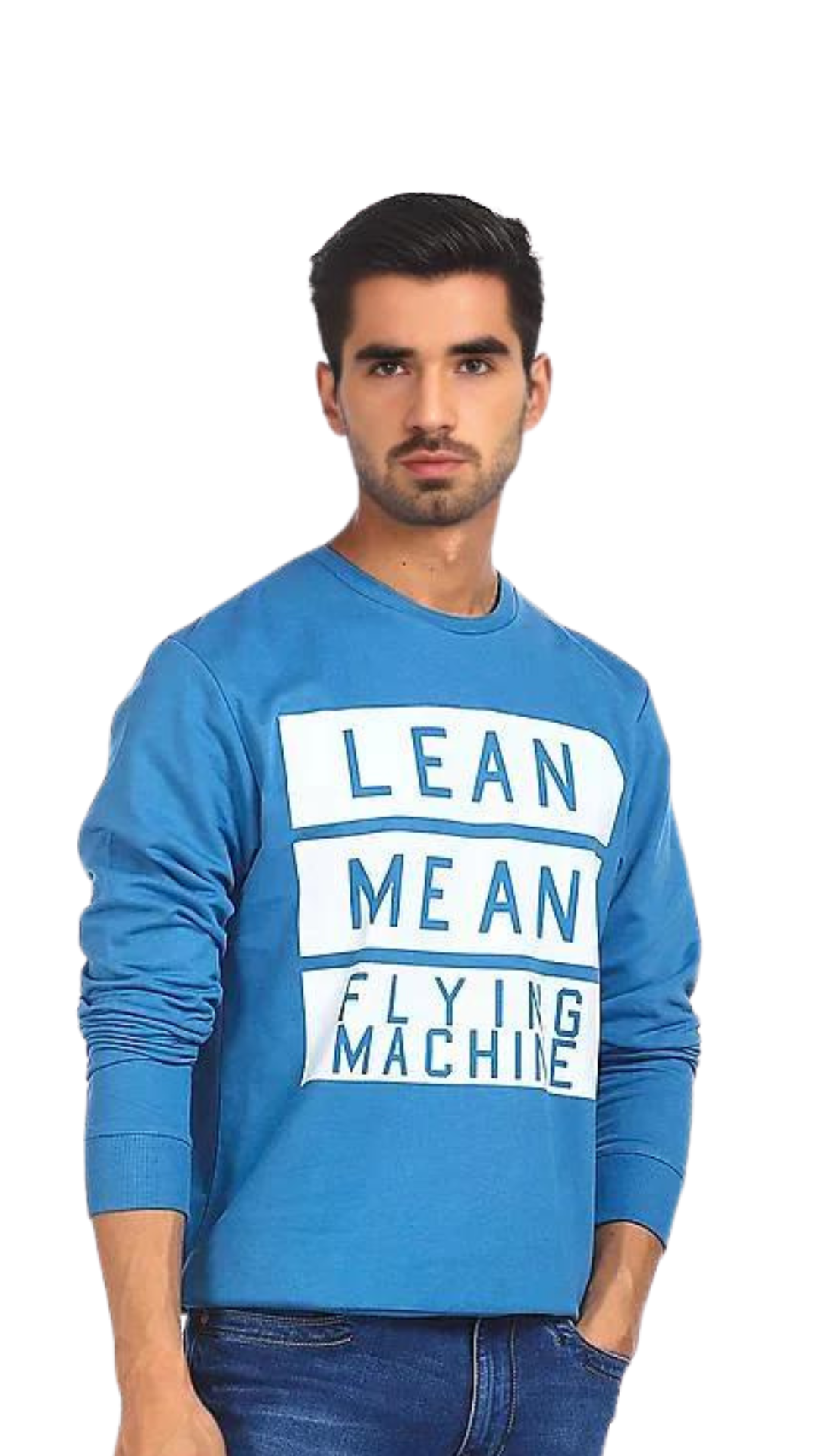 Flying Machine Men Blue Crew Neck Brand Print Sweatshirt