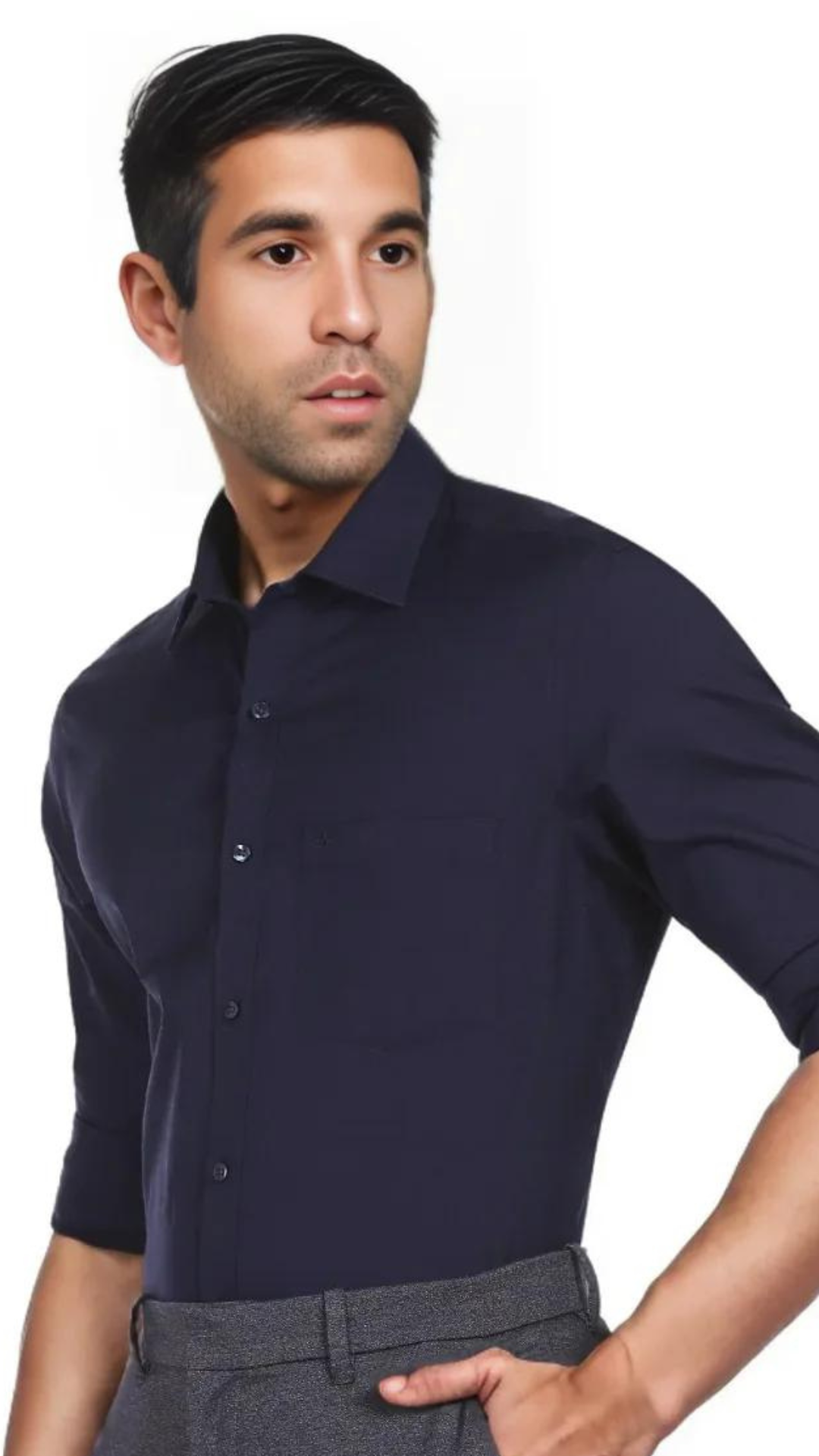 ARROW Men Navy Cutaway Collar Solid Cotton Formal Shirt