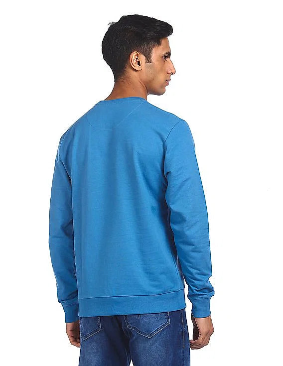 Flying Machine Men Blue Crew Neck Brand Print Sweatshirt