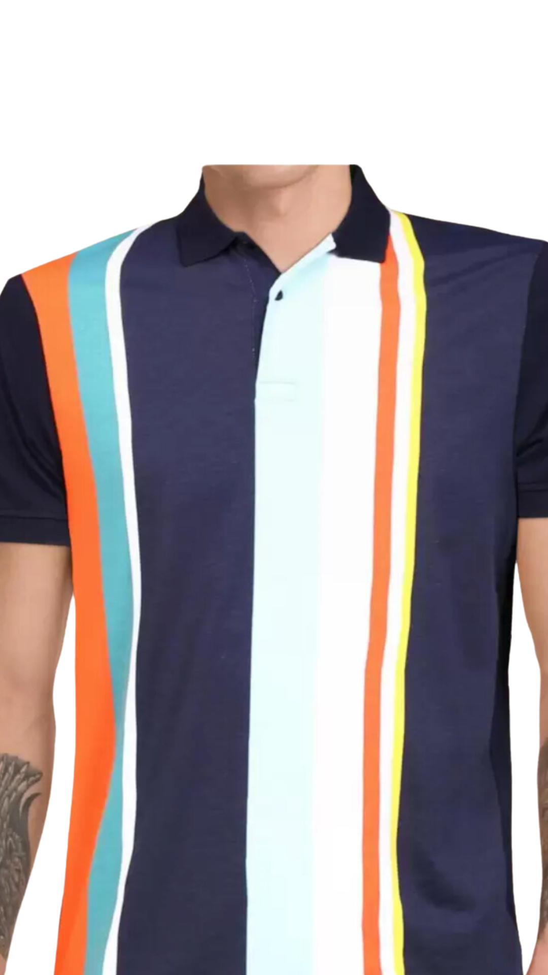 Pepe Jeans Men Striped Polo Neck Cotton Blend Blue T-Shirt.