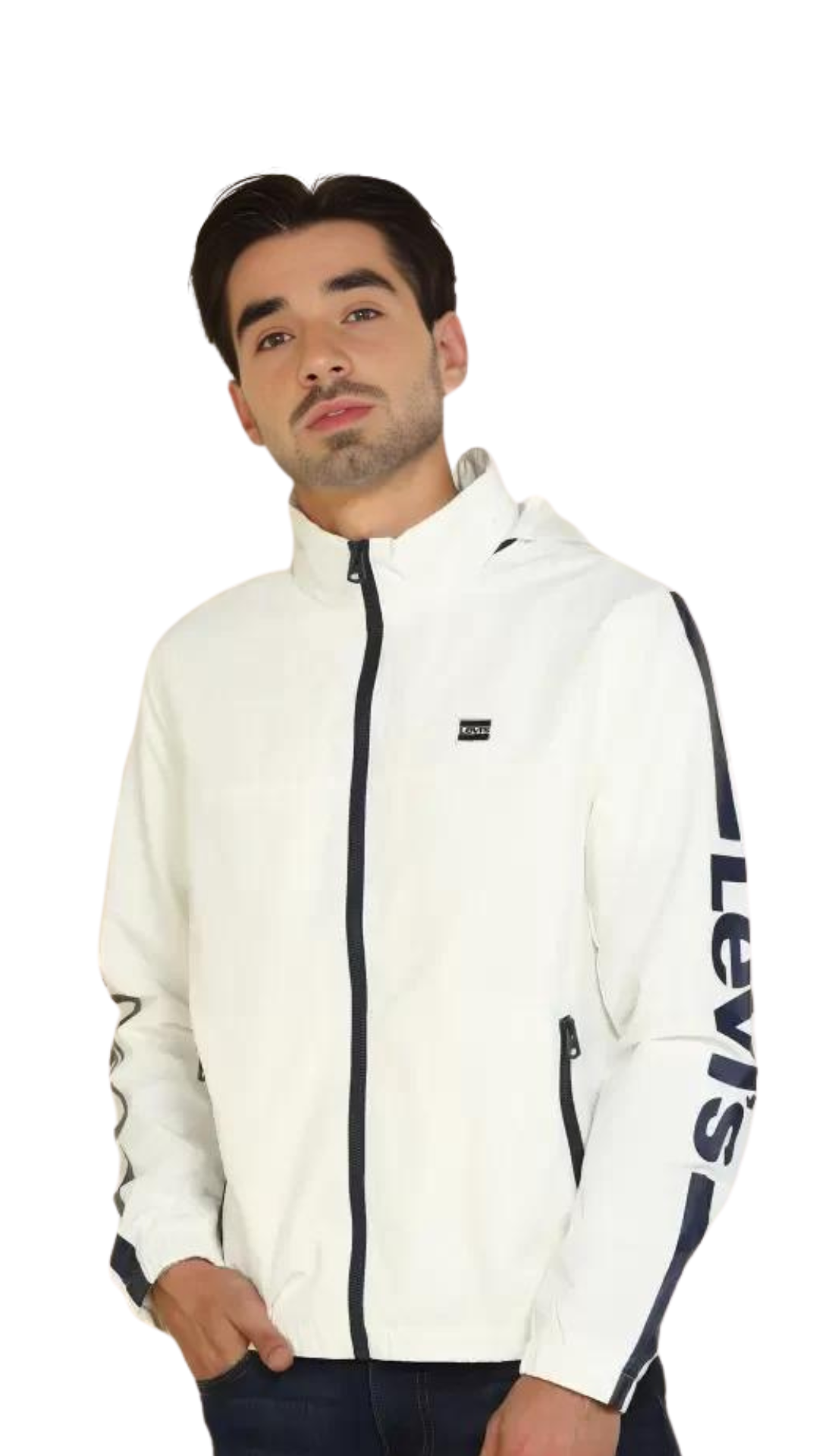 Levi's White Full Sleeves Printed Jacket- WindCheater